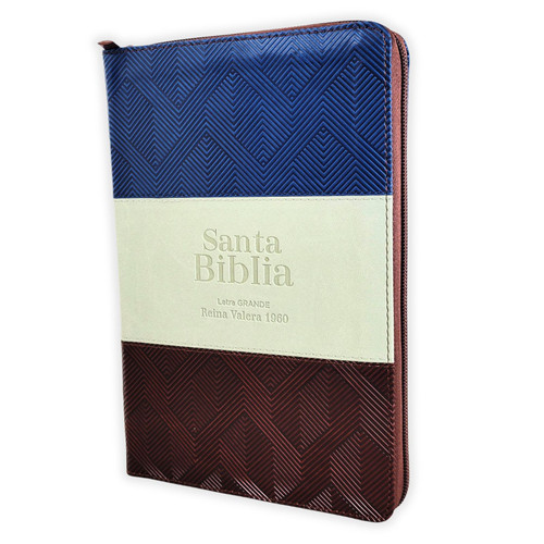 Biblia con Cierre Letra Grande 12 puntos RV1960, imit. azul/gris/marrón con índice
