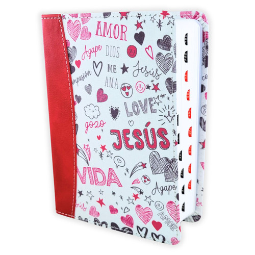 Biblia de Bolsillo RV1960 imit y tela impresa con índice - palabras de vida amor rojo