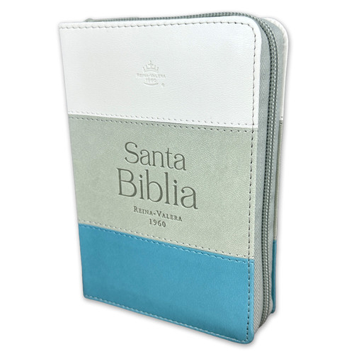 Biblia de Bolsillo con Cierre RV1960 imit tricolor blanco/gris/turquesa con índice