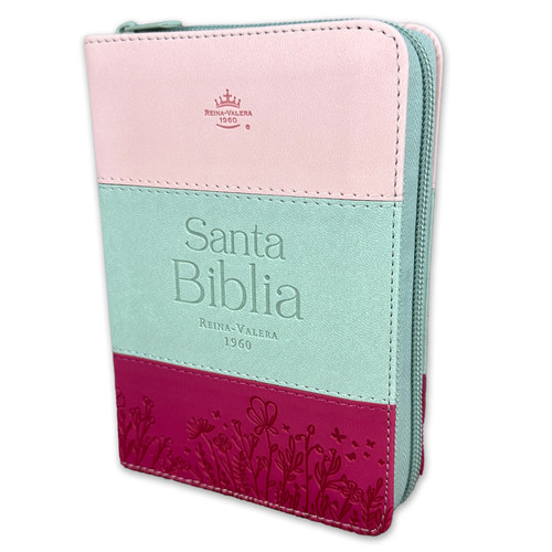 Biblia de Bolsillo con Cierre RV1960 imit tricolor rosa/blanco/fucsia con índice