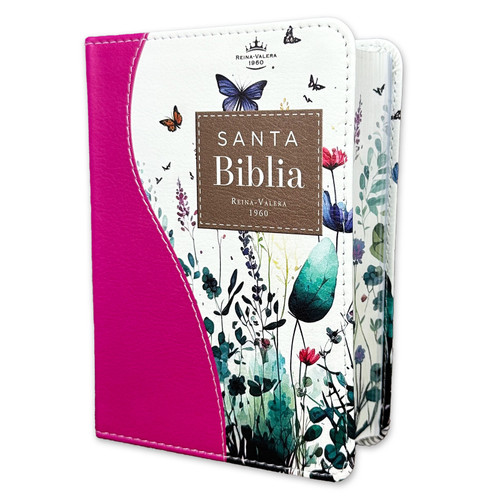 Biblia de Bolsillo RV1960 imit piel con canto floral fucsia