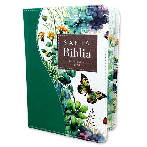 Biblia de Bolsillo RV1960 imit piel con canto floral verde