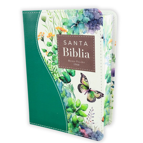 Biblia de Bolsillo RV1960 imit piel con canto floral verde
