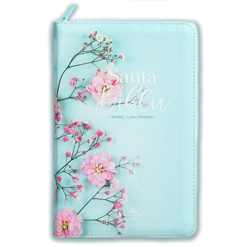 Biblia con Cierre Letra Grande 12 puntos RV1960, imit. piel floral turquesa con índice