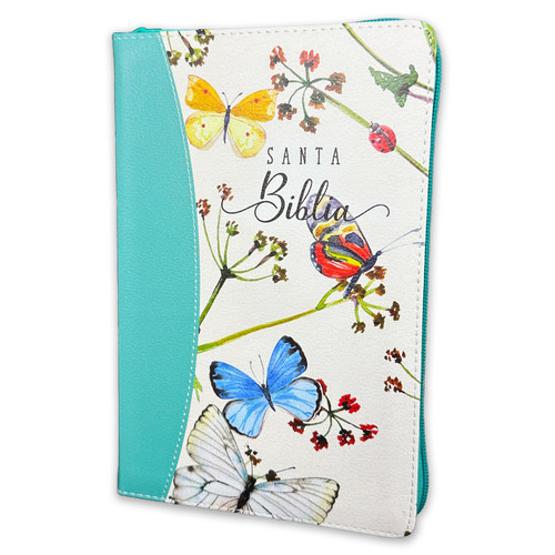 Biblia con Cierre Letra Grande 12 puntos RV1960, imit. floral turquesa con índice y canto floral