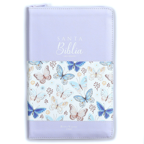 Biblia con Cierre Letra Grande 12 puntos RV1960, imit. floral lila con índice y canto floral