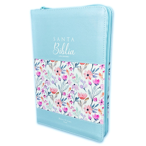 Biblia con Cierre Letra Grande 12 puntos RV1960, imit. flores/turquesa con índice