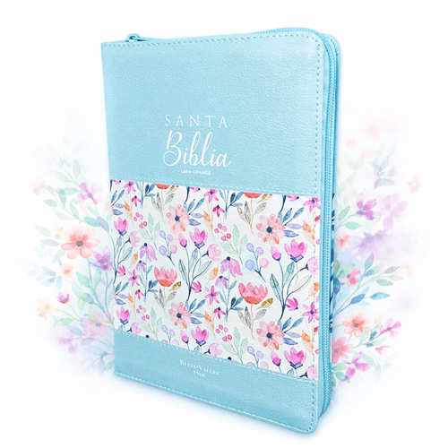 Biblia con Cierre Letra Grande 12 puntos RV1960, imit. flores/turquesa con índice