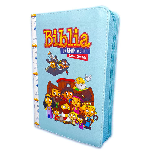 Biblia para Niños Mi Gran Viaje Compacta con Cierre RV1960, imit piel azul/coches