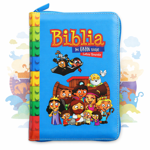 Biblia para Niños Mi Gran Viaje Compacta con Cierre RV1960, imit piel azul