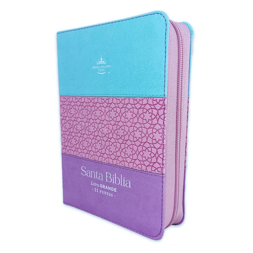 Biblia con Cierre Compacta 11 puntos RV1960 imit tricolor azul/rosa/lila con índice