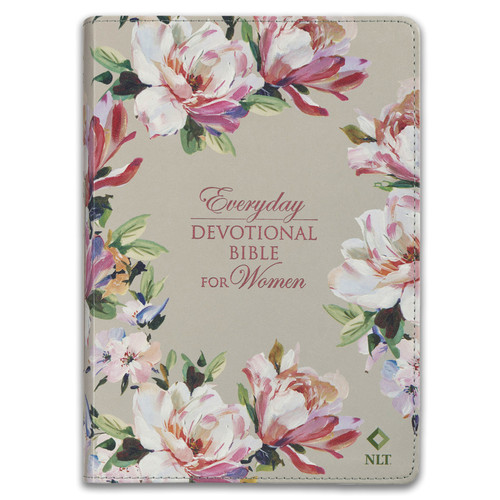 NLT Everyday Devotional Bible for Women: Pearlized gray floral faux leather