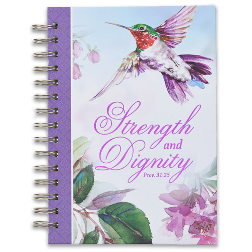 Large Wirebound Journal: Strength and dignity - Proverbs 31:25, purple hummingbird hardcover