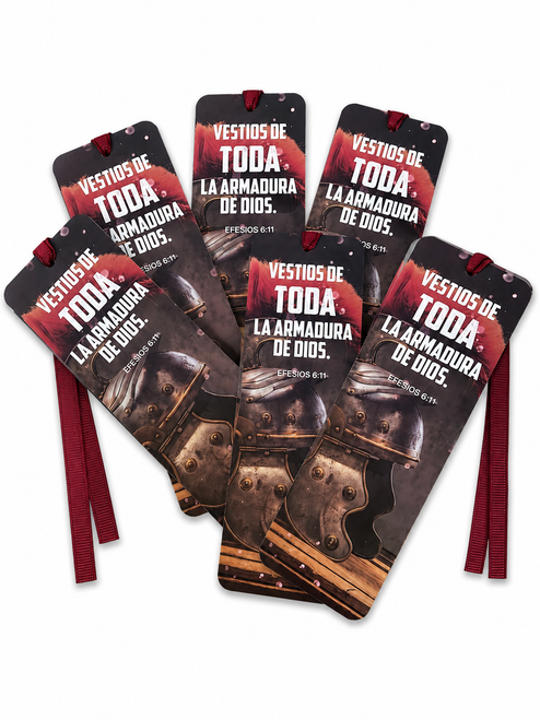 Separador de Libro con Cinta: Vestios de toda la armadura de Dios - Efesios 6:11, paquete de 6