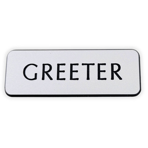 Magnetic Metal Badge for Greeter (Saludador/a), Silver