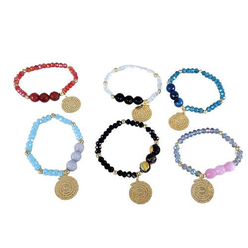 Set de 6 Pulseras con Perlas: Padre nuestro, bañado en oro, colores variados