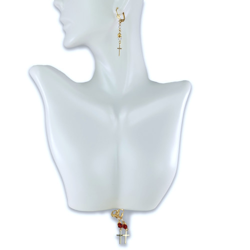 Set de Aretes con Diamante y Cruz Colgante, bañado en oro, colores variados