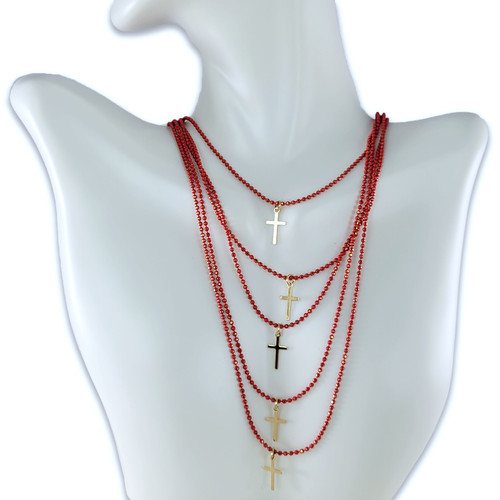 Set de 6 Collares con Cruz, bañado en oro, colores variados