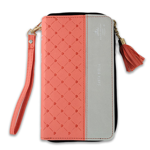 Biblia Chequera RV1960, imit. piel coral y gris claro
