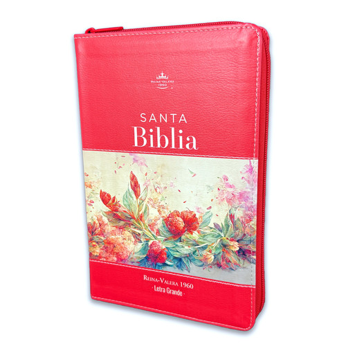 Biblia con Cierre Letra Grande 12 puntos para Mujer RV1960, imit. piel coral floral con índice y canto floral