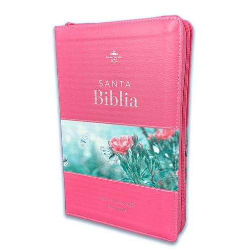 Biblia con Cierre Letra Grande 12 puntos para Mujer RV1960, imit. piel rosa floral con índice y canto floral