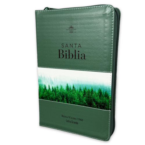 Biblia con Cierre Letra Grande 12 puntos RV1960, imit. piel verde bosque con índice y canto bosque