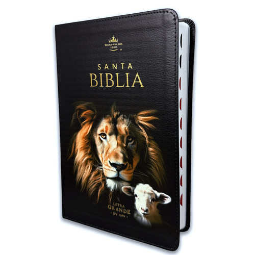 Biblia Letra Grande 12 puntos RV1960, imit piel negro león y cordero con índice