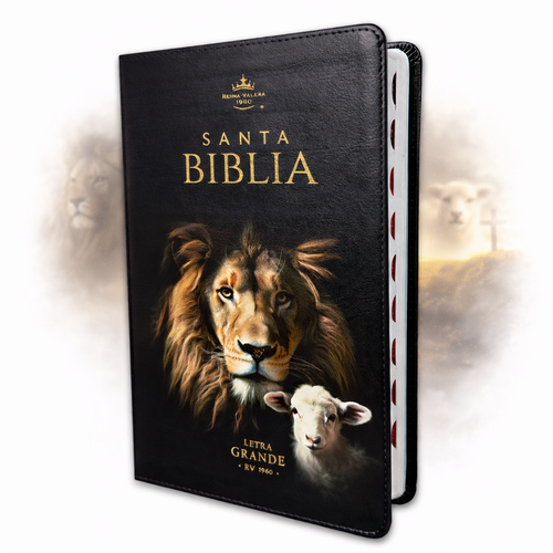 Biblia Letra Grande 12 puntos RV1960, imit piel negro león y cordero con índice