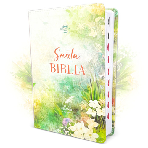 Biblia Letra Grande 12 puntos para Mujer RV1960, imit piel primavera floral verde con índice