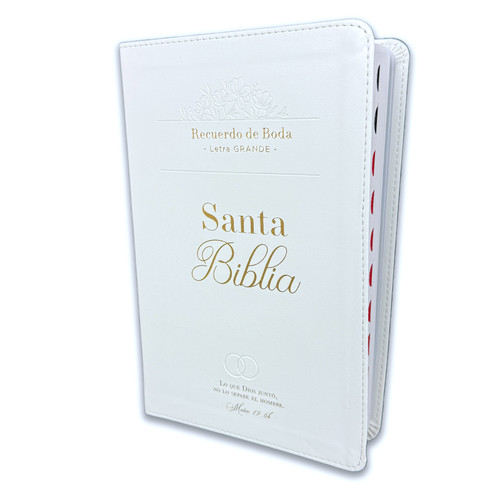 Biblia de Boda Letra Grande 12 puntos RV1960, imit piel blanco con índice - Aros