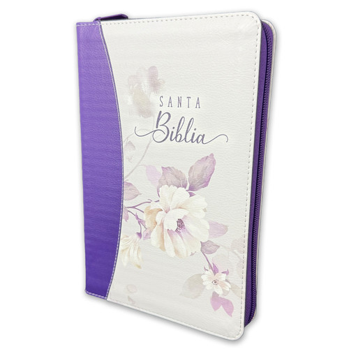 Biblia con Cierre Letra Grande 12 puntos para Mujer RV1960, imit. piel lila floral con índice y canto floral