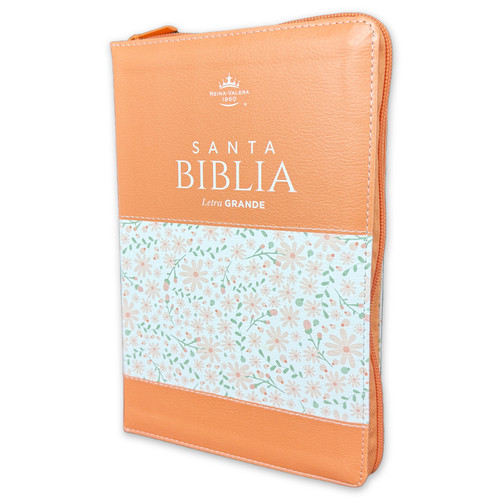 Biblia con Cierre Letra Grande 12 puntos para Mujer RV1960, imit. piel coral flores con índice y canto floral