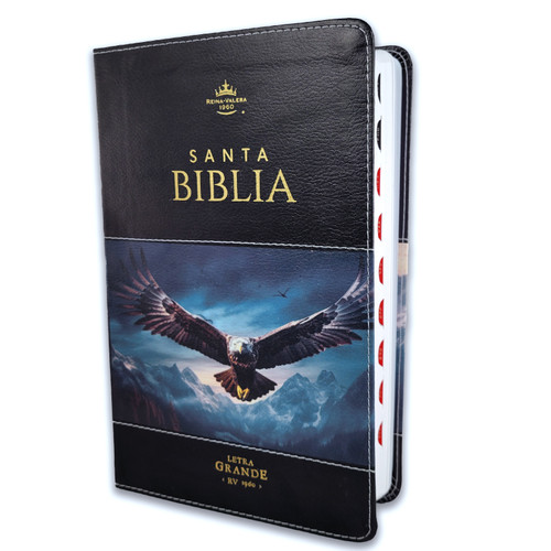 Biblia Letra Grande 12 puntos RV1960, imit piel negro águila en vuelo con índice