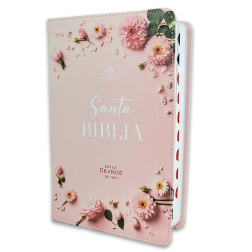 Biblia Letra Grande 12 puntos para Mujer RV1960 imit piel rosa floral con índice