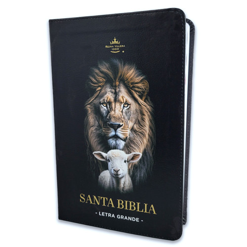 Biblia Letra Grande 12 puntos RV1960 imit piel negro cordero y león con índice