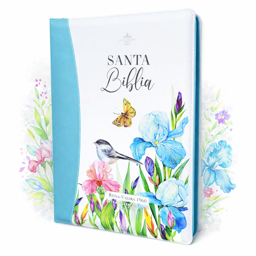 Biblia con Cierre Letra Súper Gigante 19 puntos RV1960, imit. piel floral turquesa con índice y canto floral