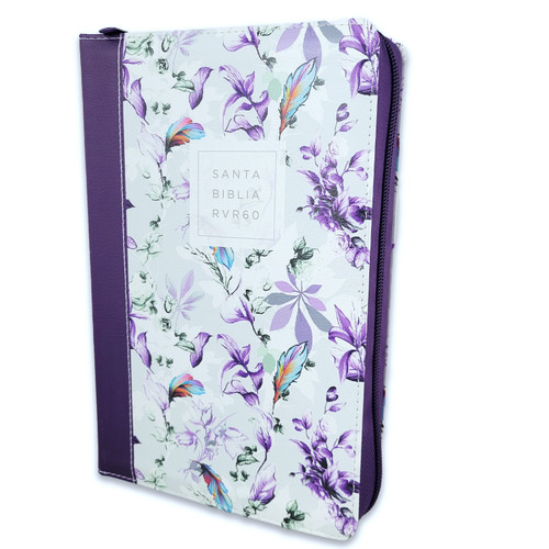 Biblia con Cierre Letra Gigante Manual 14 puntos RV1960, imit piel lila floral con índice y canto floral