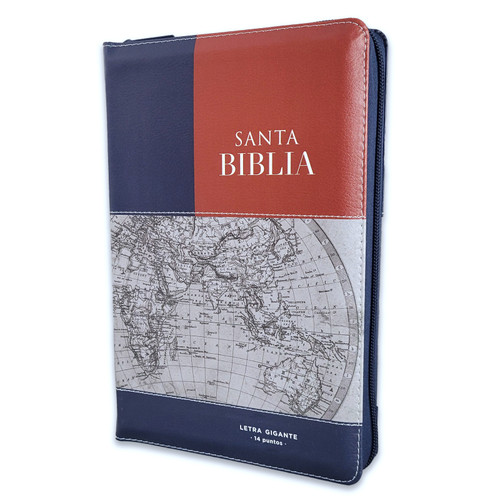 Biblia con Cierre Letra Gigante Manual 14 puntos RV1960, imit piel café/azul/mapa con índice