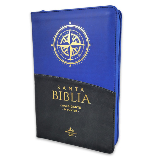Biblia con Cierre Letra Gigante Manual 14 puntos RV1960, imit piel negro/azul/brújula con índice
