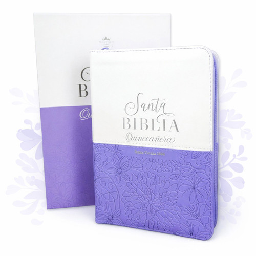 Biblia Quinceañera con Cierre y con Caja de Regalo RV1960, imit. piel lila con índice