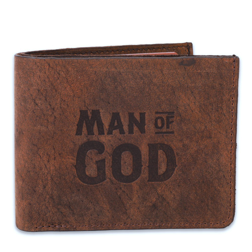 Billetera de Piel Genuina para Hombres: Hombre de Dios, café