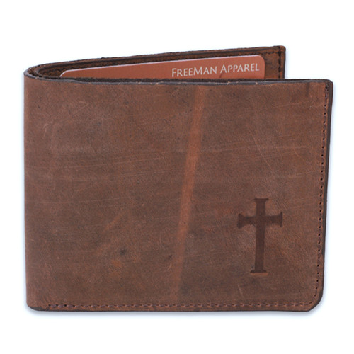 Billetera de Piel Genuina para Hombres, cruz café