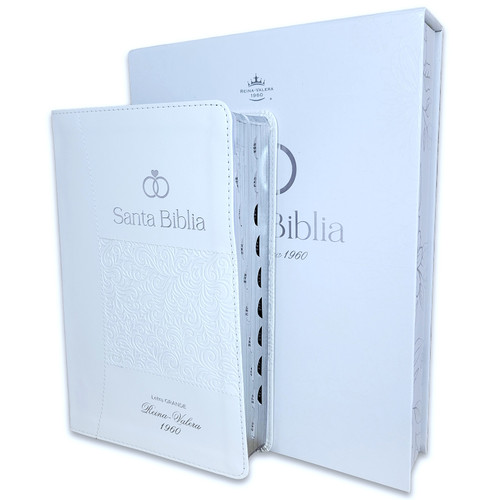 Biblia de Boda Letra Grande con Caja de Regalo RV1960 imit. piel blanco acentos plateados con índice