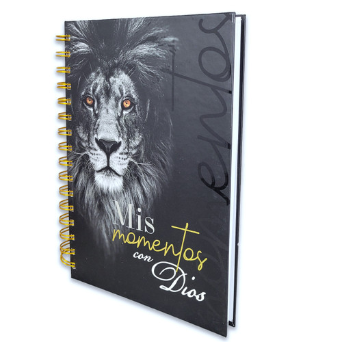 Libreta Espiral con Elástico: Mis momentos con Dios, tapa dura león