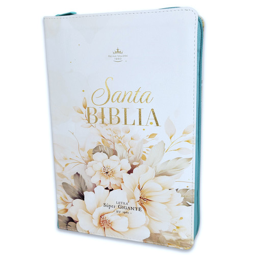 Biblia con Cierre Letra Súper Gigante 19 puntos Mediana RV1960, imit piel verde fantasía floral con índice y canto floral