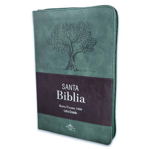 Biblia con Cierre Letra Grande 12 puntos RV1960, imit piel duotono verde olivo y negro con índice