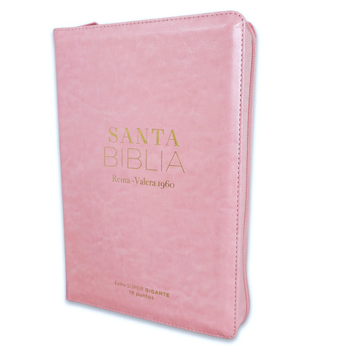 Biblia con Cierre Letra Súper Gigante 19 puntos Mediana RV1960, imit piel rosado claro SIN ÍNDICE