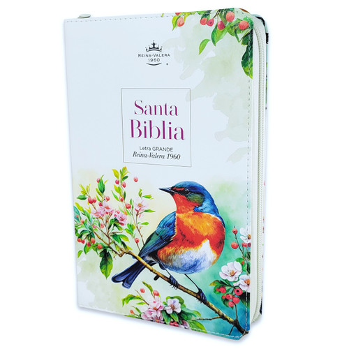 Biblia con Cierre Letra Grande Manual 12 puntos RV1960 imit piel pájaro floral con índice y canto floral