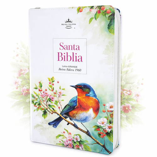 Biblia con Cierre Letra Grande Manual 12 puntos RV1960 imit piel pájaro floral con índice y canto floral