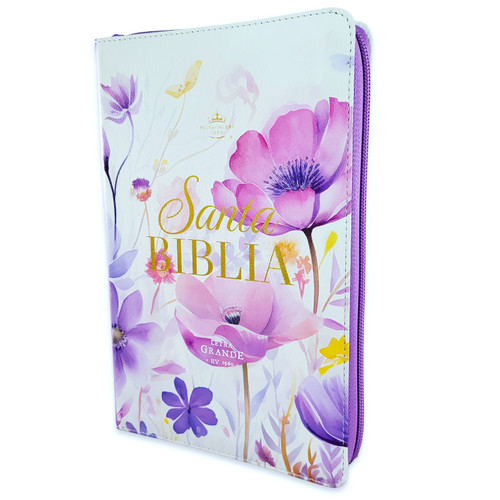 Biblia con Cierre Letra Grande 12 puntos RV1960 imit piel lila fantasía floral con índice y canto floral
